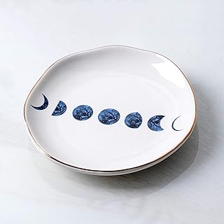 CEIERPH Ceramic Moon Jewelry Dish Tray Ring Holder, Small Decorative Trinket Dish for Rings Earrings Necklaces, Gift for Wife and Mom, Birthday Wedding Christmas Valentine Gifts, 4.5 Inch