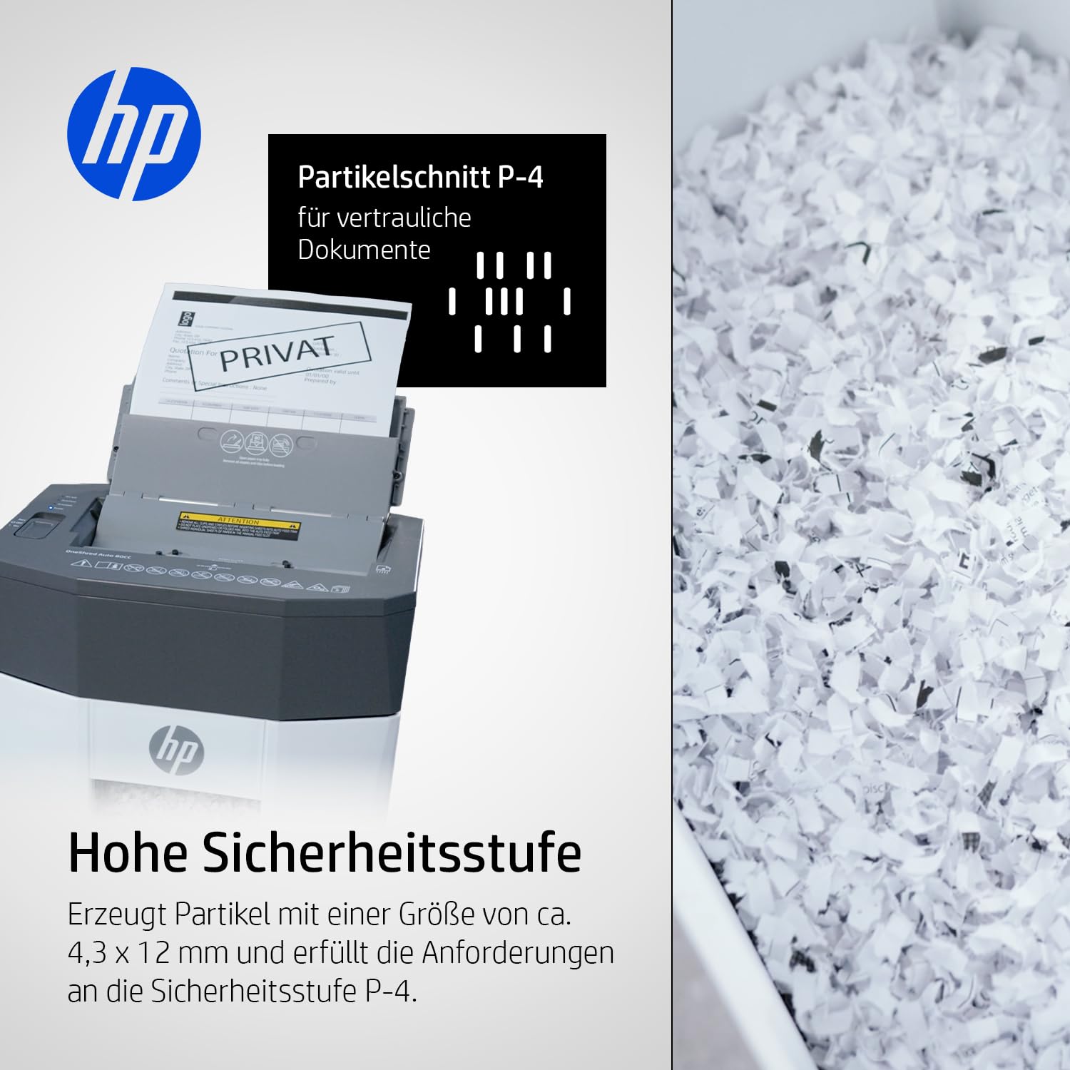 HP OneShred Auto 80CC Aktenvernichter | Shredder Papier 80 Blatt Auto & 8 Blatt Manuell | Schredder Aktenvernichter P-4 | Paper Shredder Cross Cut | Schredderer Papierschredder 15L | Aktenschredder