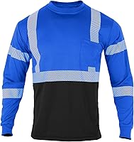 Vista 2 de FONIRRA Camisetas reflectantes de seguridad de alta visibilidad para hombres con manga larga, camisas de trabajo de construcción ANSI Clase 1