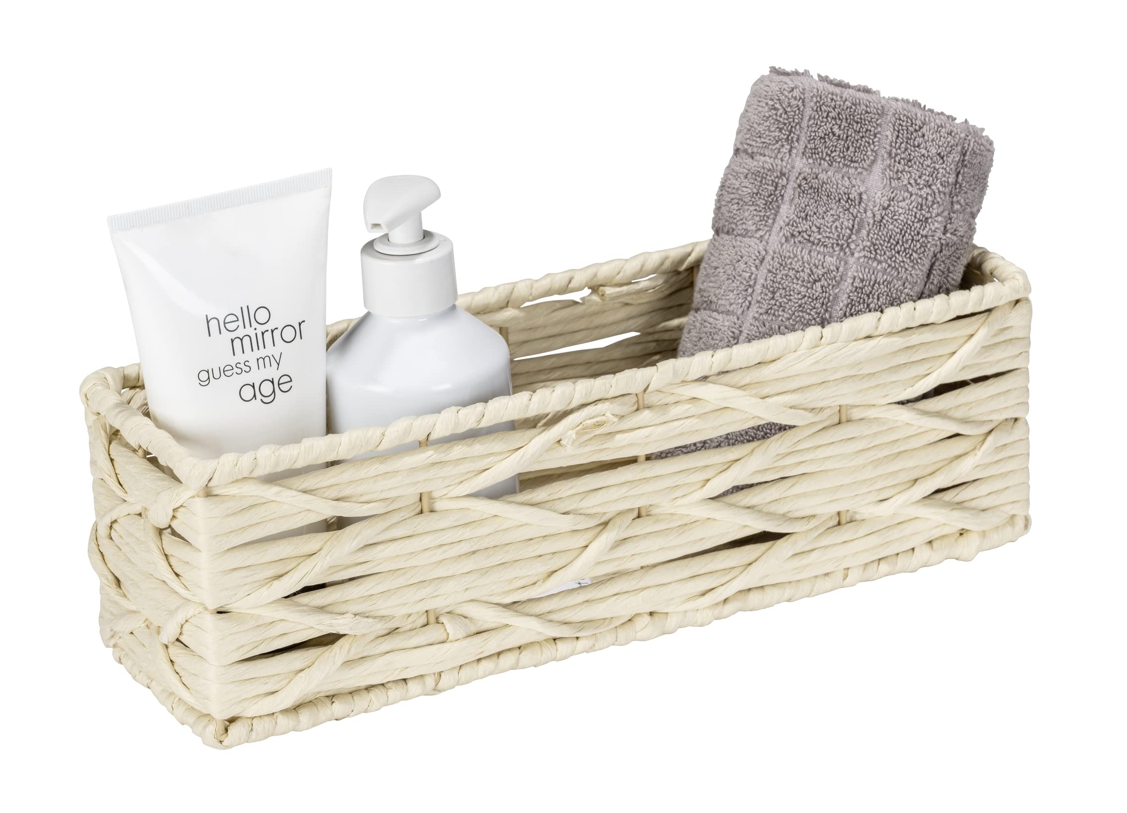 Wenko Scatola da Bagno Vabriano, Cestino Portaoggetti in Rete di Carta, per Bagno e Ufficio, 32 x 10 x 10 cm, Stile Boho, Beige