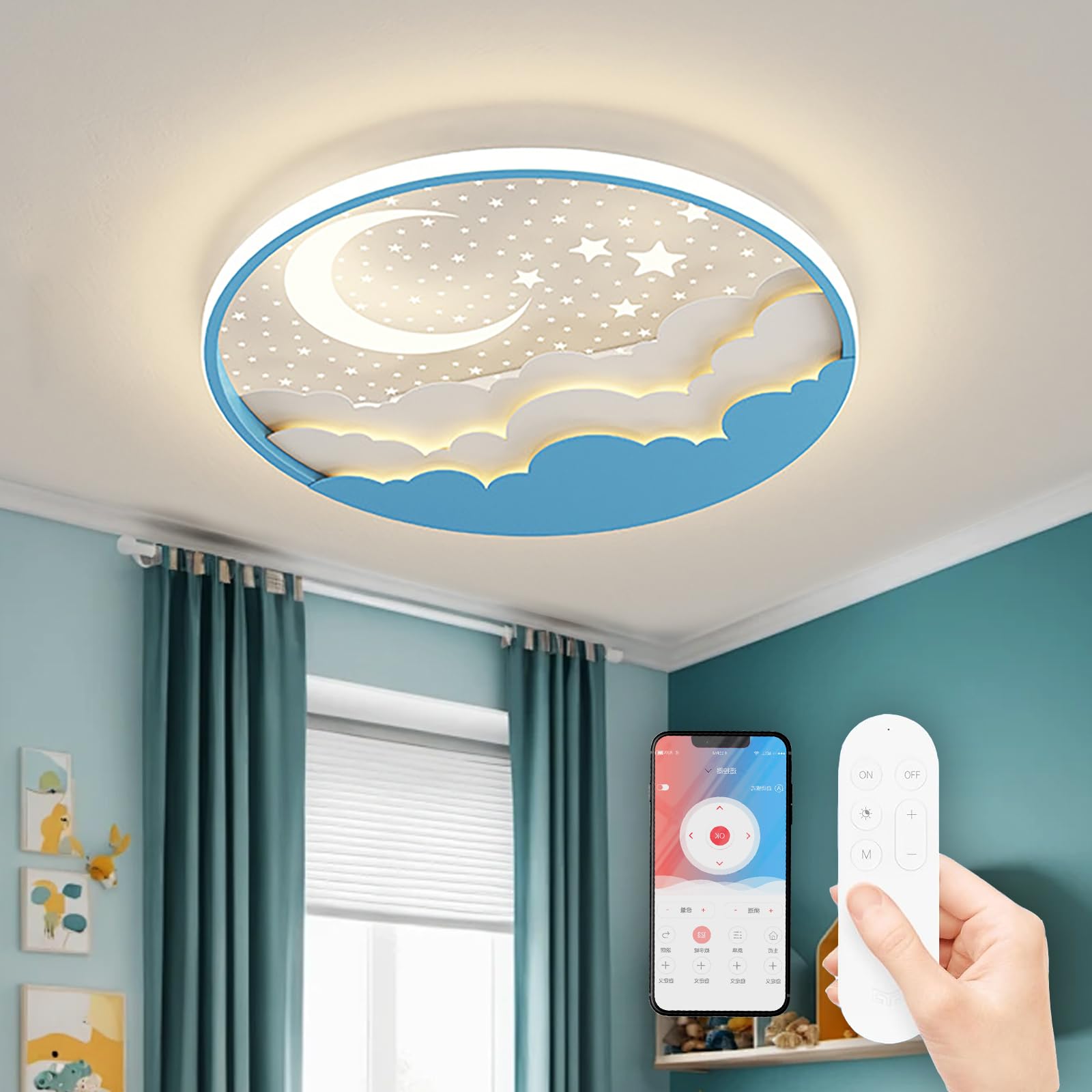 AHXIAOZN Lampada da Soffitto a LED per Bambini, Plafoniera Lampada da Soffitto Luna, Lampadario Cartoon Creativa, per Decorare Le Camerette dei Ragazzi e Delle Ragazze
