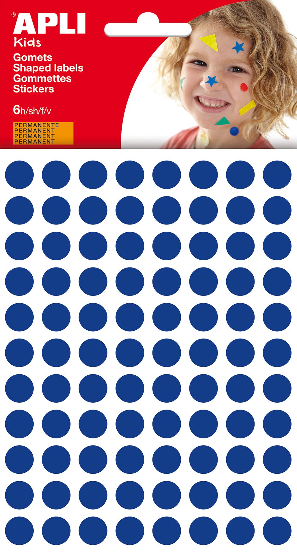 APLI Kids 13231 - Bolsa de gomets redondos 10 mm, color azul, 6 hojas