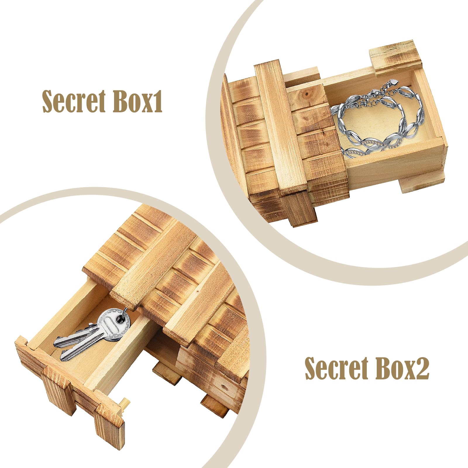 Confezione da 2 piccole scatole puzzle in legno con scomparti, compiti di pensiero per adulti, mini cassettiera per soldi, gioielli, giocattoli IQ per bambini, 15 cm x 8 cm x 5 cm
