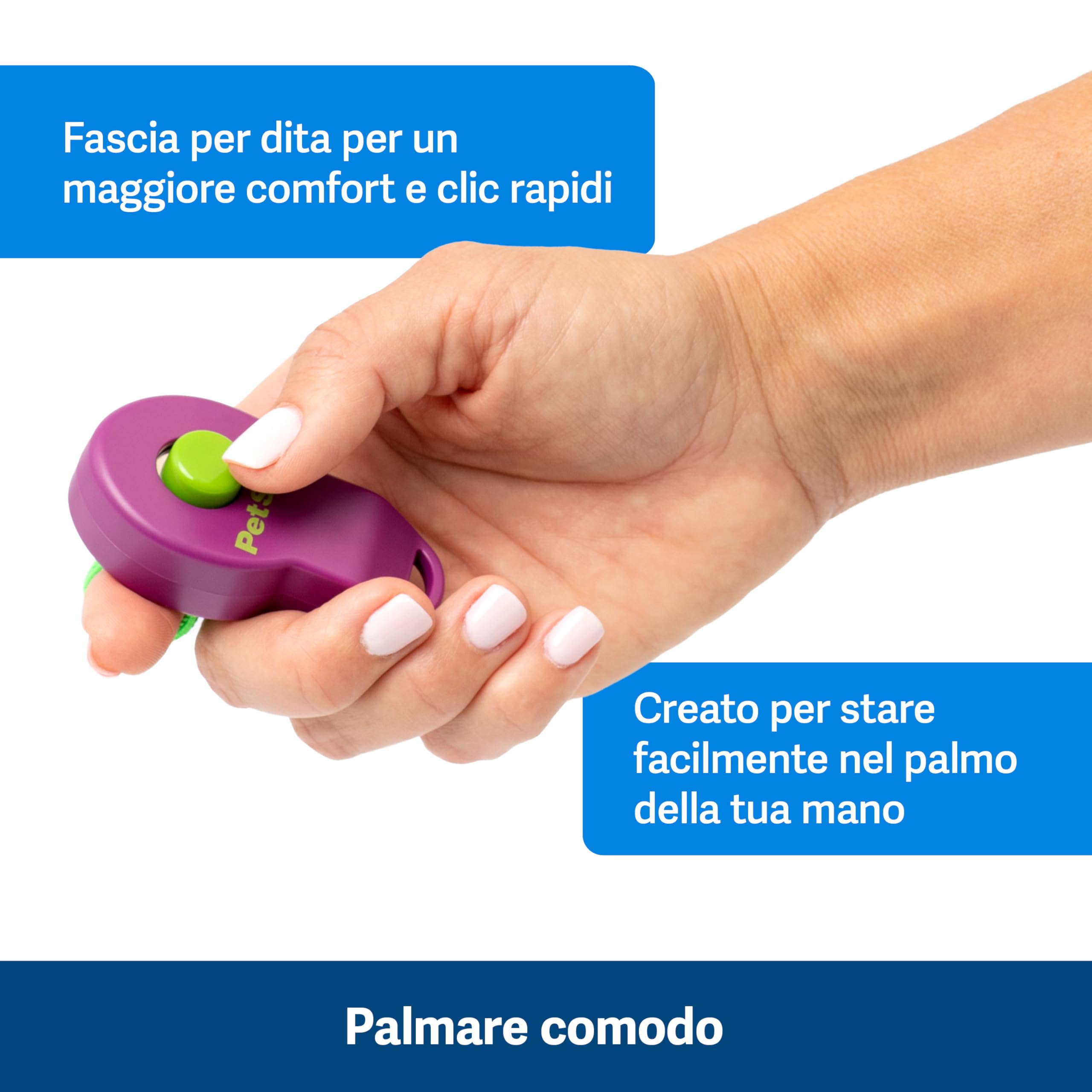 PetSafe Clik-R - Clicker di Addestramento per Cani e Gatti per l’Educazione Quotidiana con Design Ergonomico e Fascia da Dito Compatta - Viola