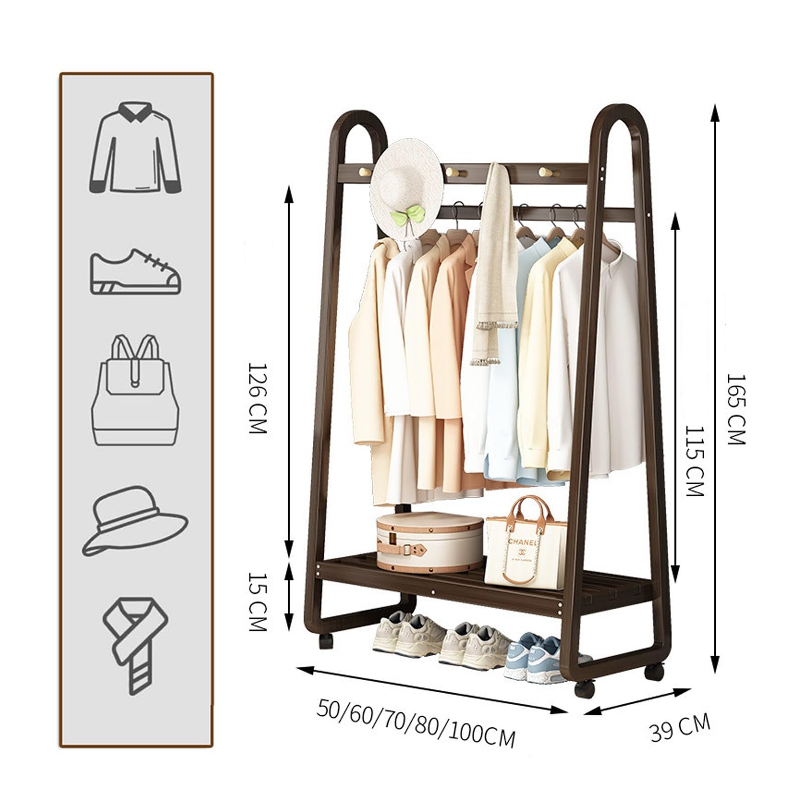 Amazon｜多機能可動式洋服ハンガーラック 3.5インチフック付き 竹製