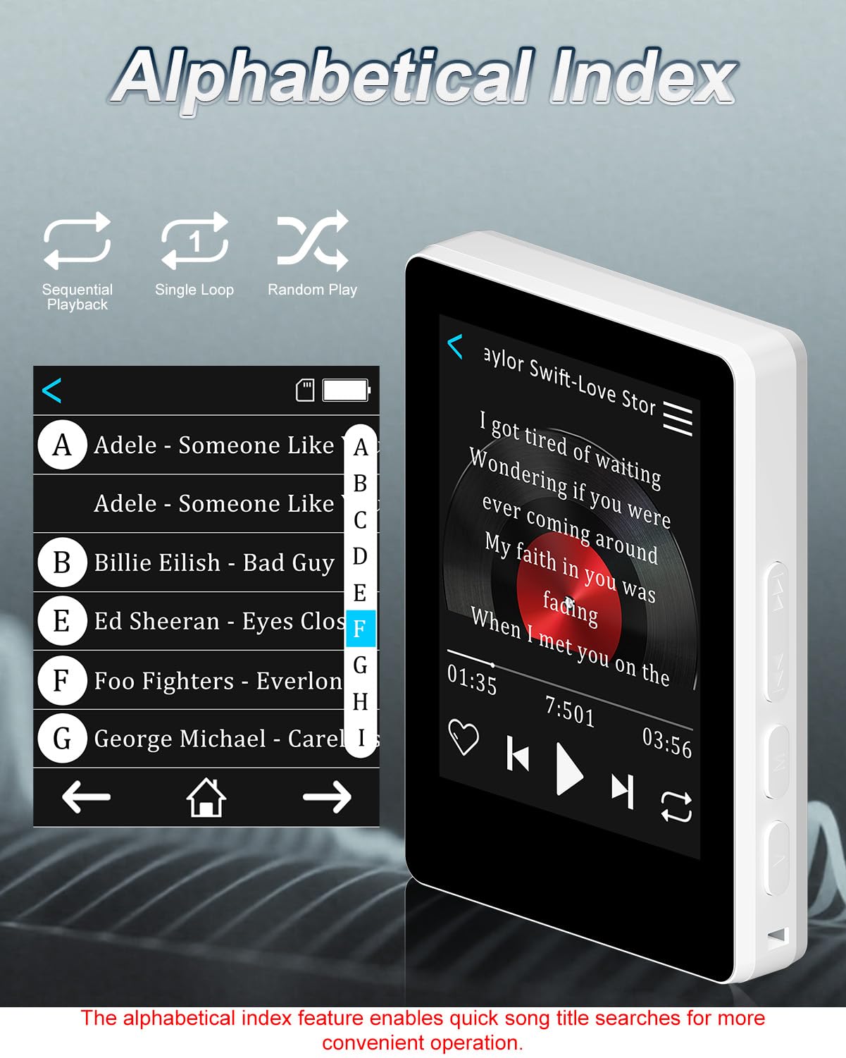 Reproductor MP3 de 32 GB con Bluetooth 5.2 y búsqueda de índice inteligente, reproductor de música Bluetooth portátil con altavoz HD integrado, radio FM, grabadora de voz, sonido HiFi, libro