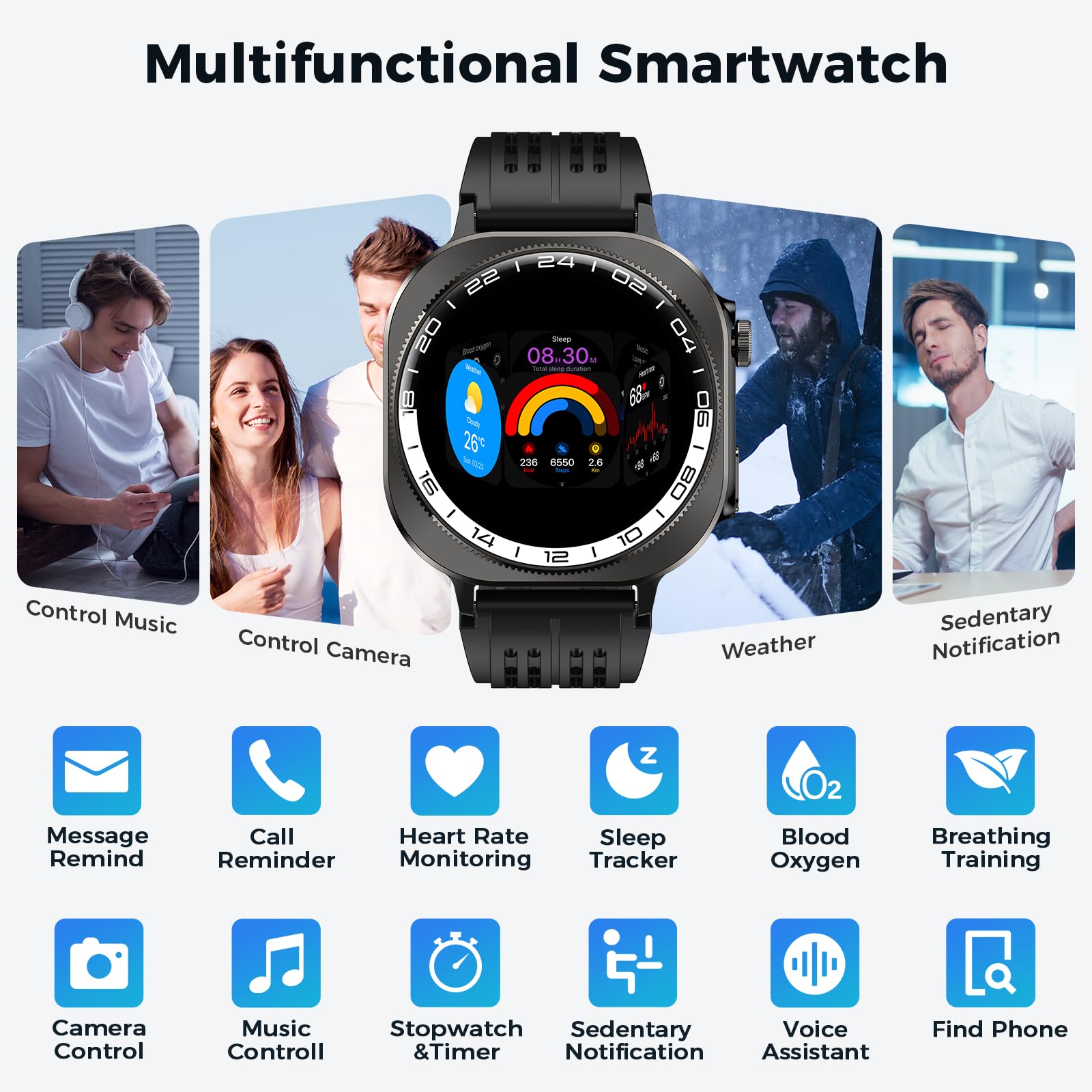 Military Smart Watch, 1.43" 3D-AMOLED Smartwatch for Men Women(Answer/Make Call), 130+ Sports, Heart Rate/Sleep Monitor, 60 Days Flashlight, IP68 Waterproof Fitness Activity Tracker for Android iOS