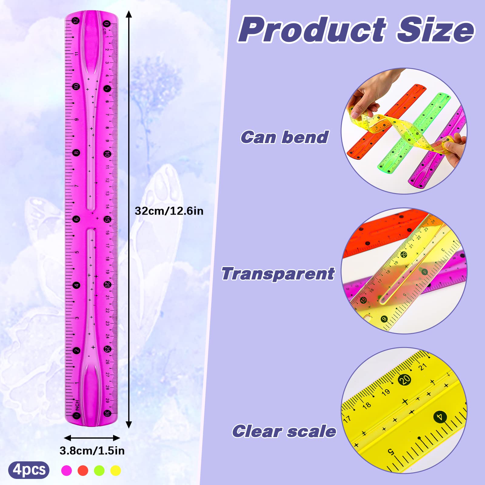 Colour Spectrum Ruler Shatterproof Dual-scale Ruler For School 9 Pcs Rulers, Ruler 15cm ...