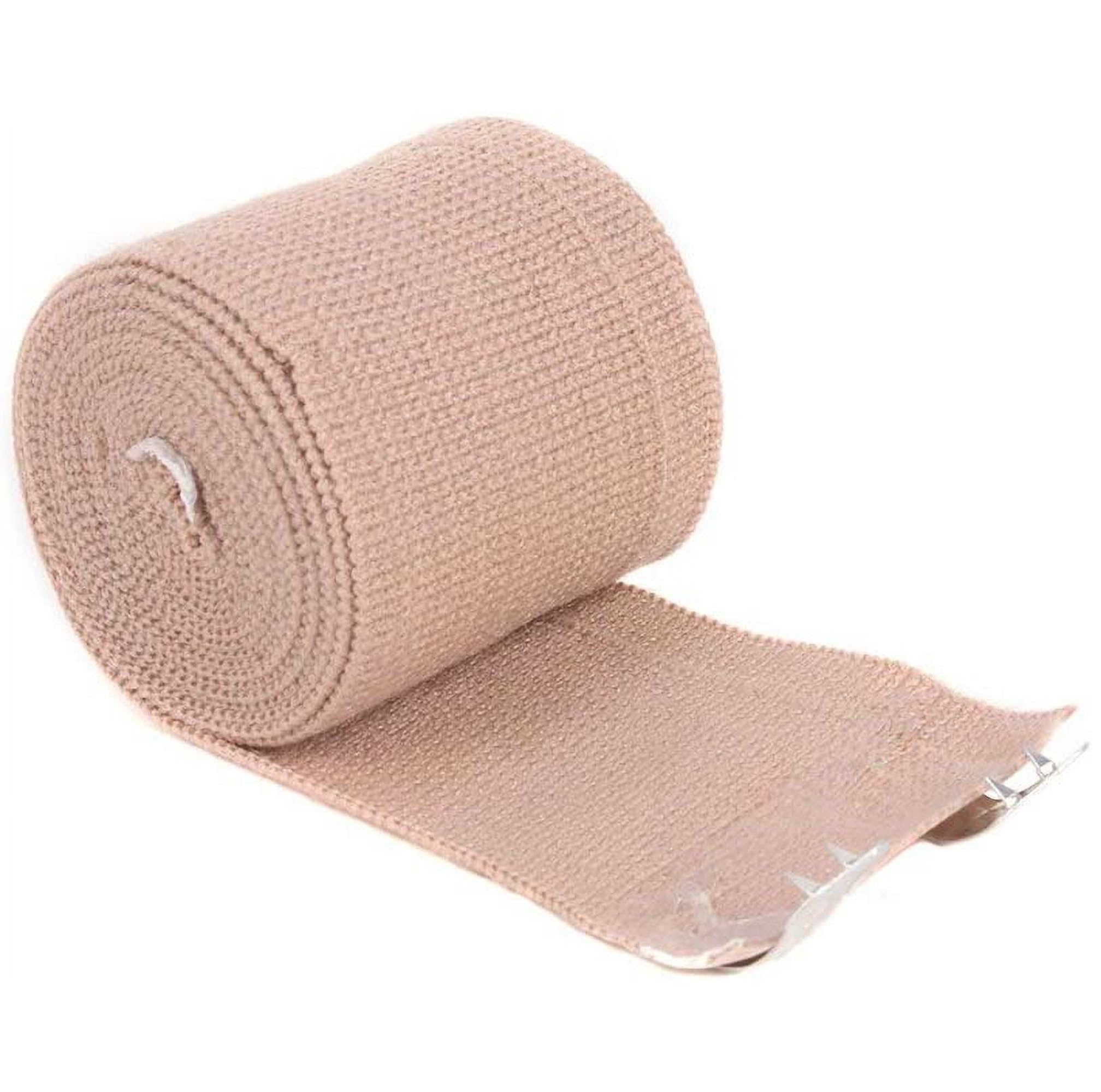 Elastic Bandage Wrap with Clips (Pack of 10) Athletic Compression Roll, 5 Yards Stretched for Customized Compression for Knee, Ankle, Wrist, Eblows - Individually Wrapped (2 inch)