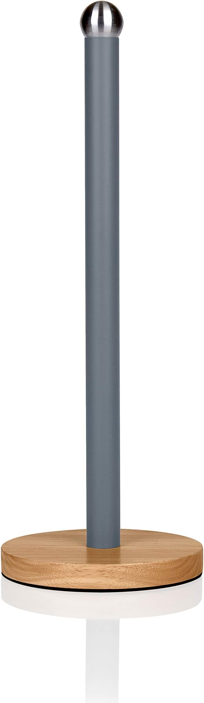 SWKA17511GRYN Nordic Scandi Towel Pole/Kitchen Roll holder with Non-slip Wooden Base, Slate grey, Steel, Holds 1 Paper