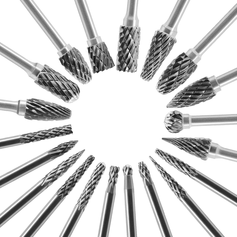 Uxcell Tungsten Carbide Rotary Files 1/8" Shank, Double Cut Cylindrical