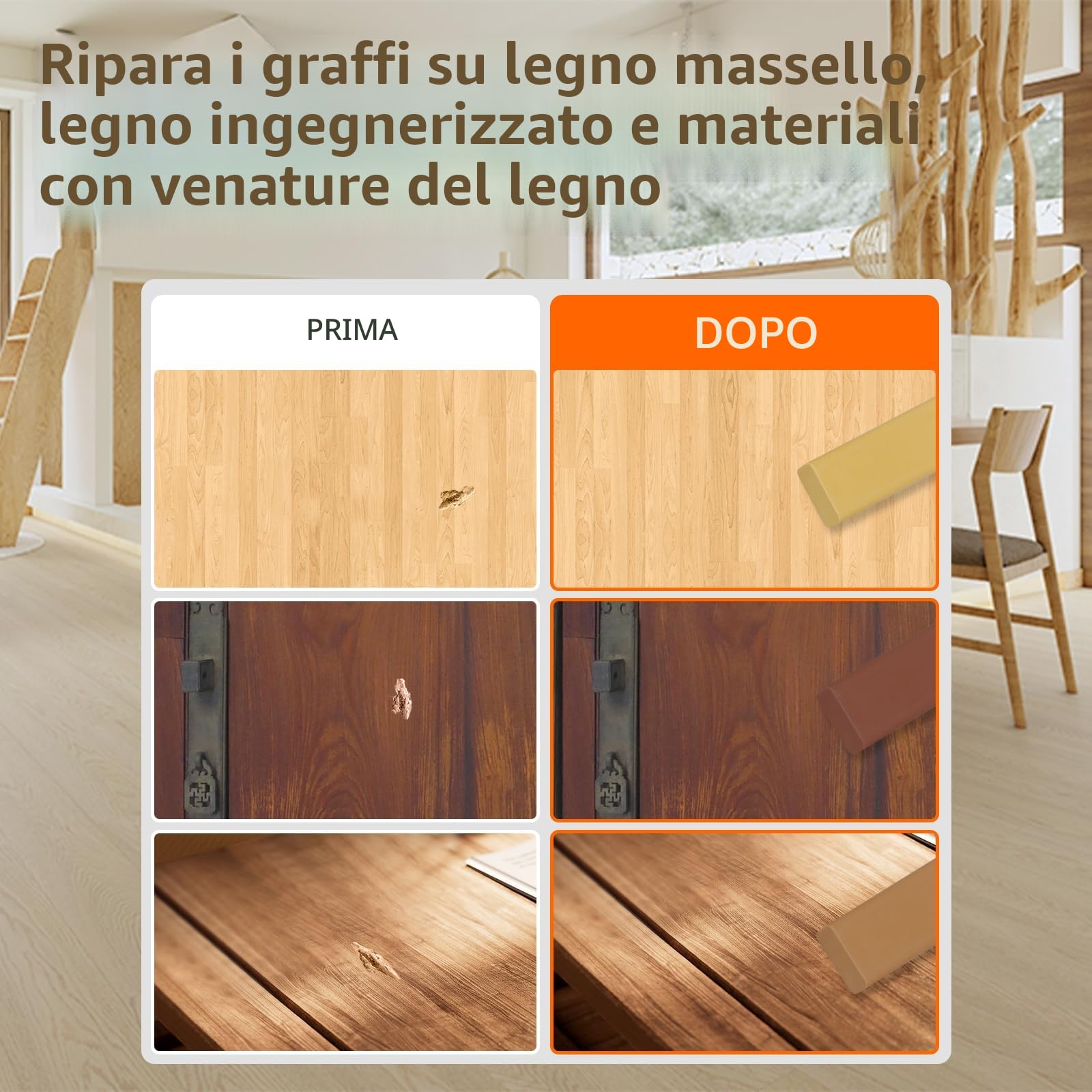 8 Colori Stucco per Legno con Tonalità Marroni Comuni del legno, Cera per Legno ad Alta Durezza e Resistenza, Stucco per Legno Riempitivo per Laminato, Marmo, Piastrelle, PVC, Mobili