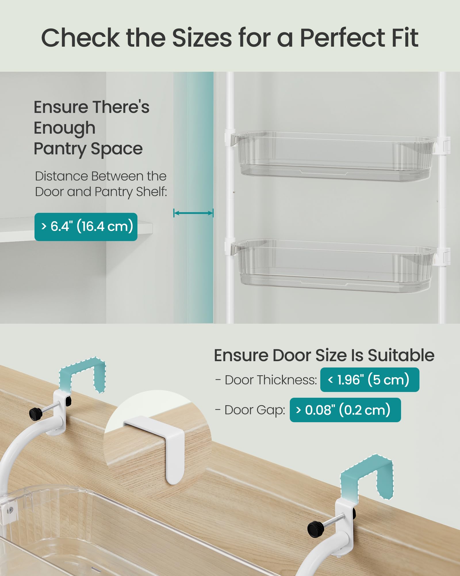 SONGMICS UKCS046WG01 - Organizador de despensa de cocina de 6 niveles con cestas altas ajustables, estante colgante para especias, para dormitorio, baño, lavandería, transparente