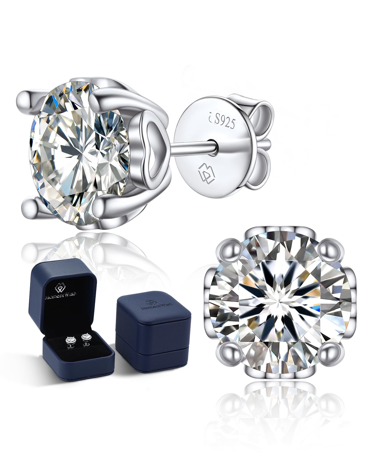 MomentWish Orecchini Moissanite, 1-4 Carati Orecchini Brillante Uomo Argento 925/Oro 18K Simulato Diamante Uomo Donna Orecchini Punto Luce Anallergici Regalo Festa Della Mamma 5/6.5/8mm