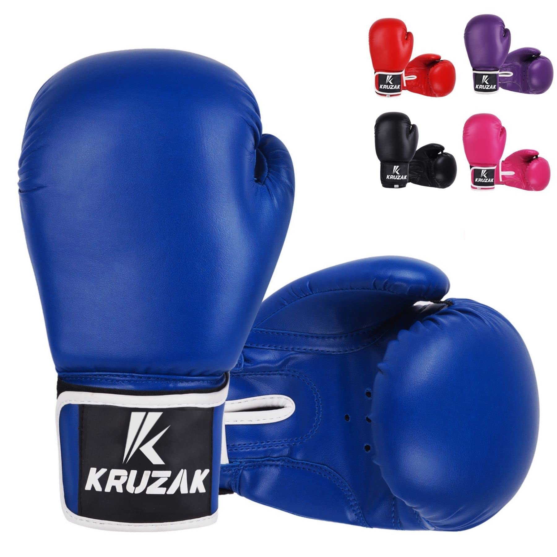 Kruzak Guantoni da boxe in tinta unita per sparring, kickboxing, muay thai, arti marziali e combattimenti MMA, per uomini e donne, guantoni da allenamento e messa a fuoco (blu, 14 once)