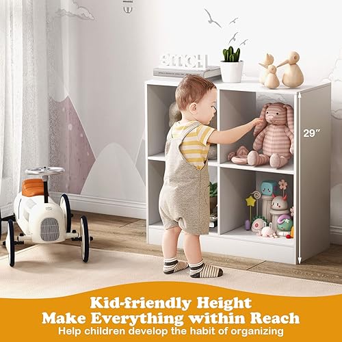 Miniatura 4 de Costzon Organizadores y almacenamiento de juguetes, estantería de madera blanca de 4 cubos para niños para libros, organización de exhibición de