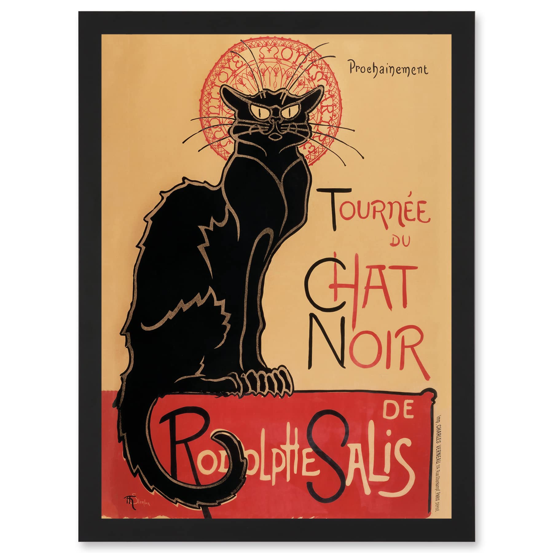Artery8 French Vintage Advertising Tournee Du Chat Noir The Black Cat Rodolphe Salis Artwork Framed Wall Art Print A4