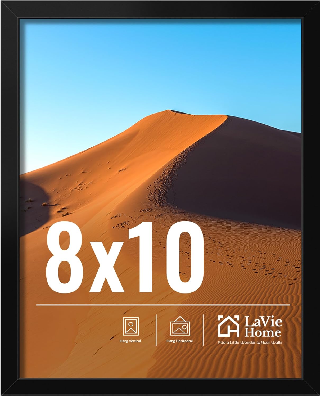 LaVie Home 8x10 Picture Frame for Wall Display, 8x10 Black Picture Frame with HD Plexiglas, 8 x 10 Poster Frame 1 Pack, Display Frame for Vertical or Horizontal, Classic Collection