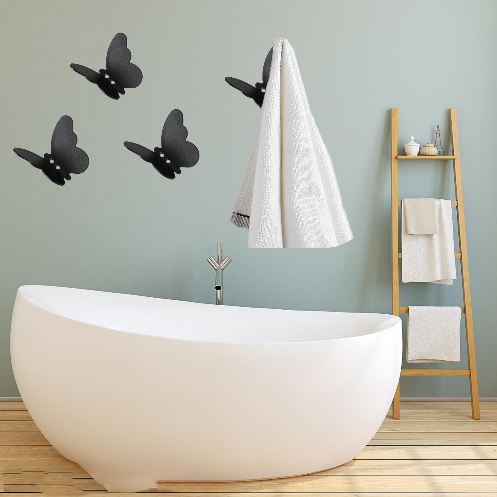 Eterspr 2 pezzi Inox Ganci portasciugamani, Appendino da Muro Nero, Creativi a Farfalla Ganci Appendiabiti, Fori per L'Installazione, Adatti A Cucina, Soggiorno, Camera da Letto, Ecc