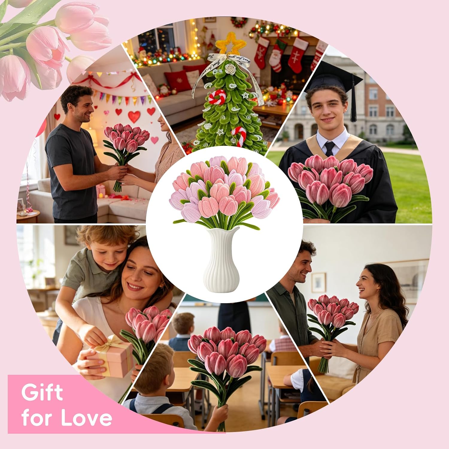 OFFAXE 400Pcs Pipe Cleaners Craft, Pipe Cleaner Bulk Flower Kit, 4 Assorted Colors Chenille Stems Flower Making Kit with Floral Wires, Gardening Tape, Stamen, Ribbon for DIY Art and Craft Supplies