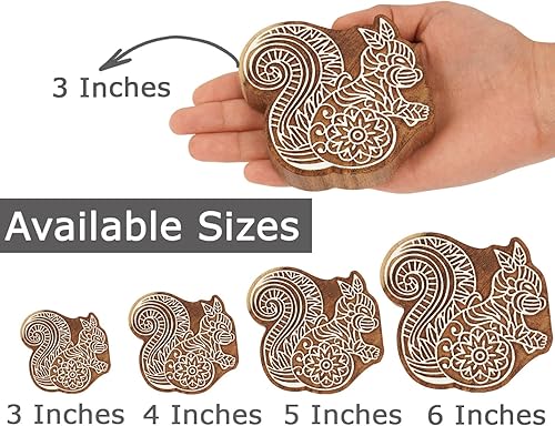 Miniatura 2 de Bloque de impresión textil, ardilla, sello de madera tallada a mano, estampado de bloques de madera, sellos textiles para bloques de telacerámica, 3