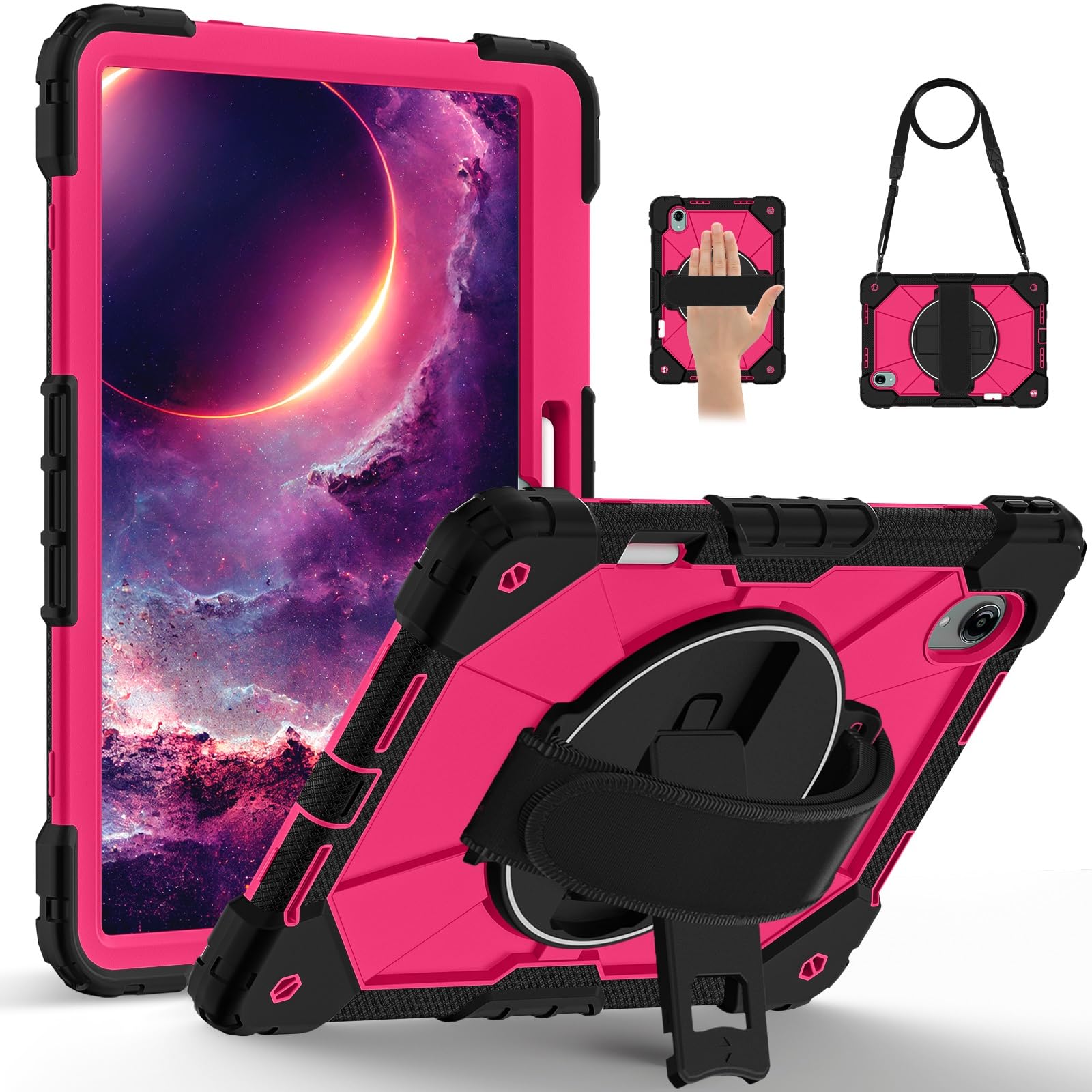 Etui na Lenovo Idea Tab Pro Gen 2/Xiaoxin 13/Xiaoxin GT 13, 13-calowe, odporne wstrząsy etui hybrydowe Obrotowy stojak, Wbudowany pojemnik ołówki, Odporny zarysowania silikonowy pancerz PC(Rose red)