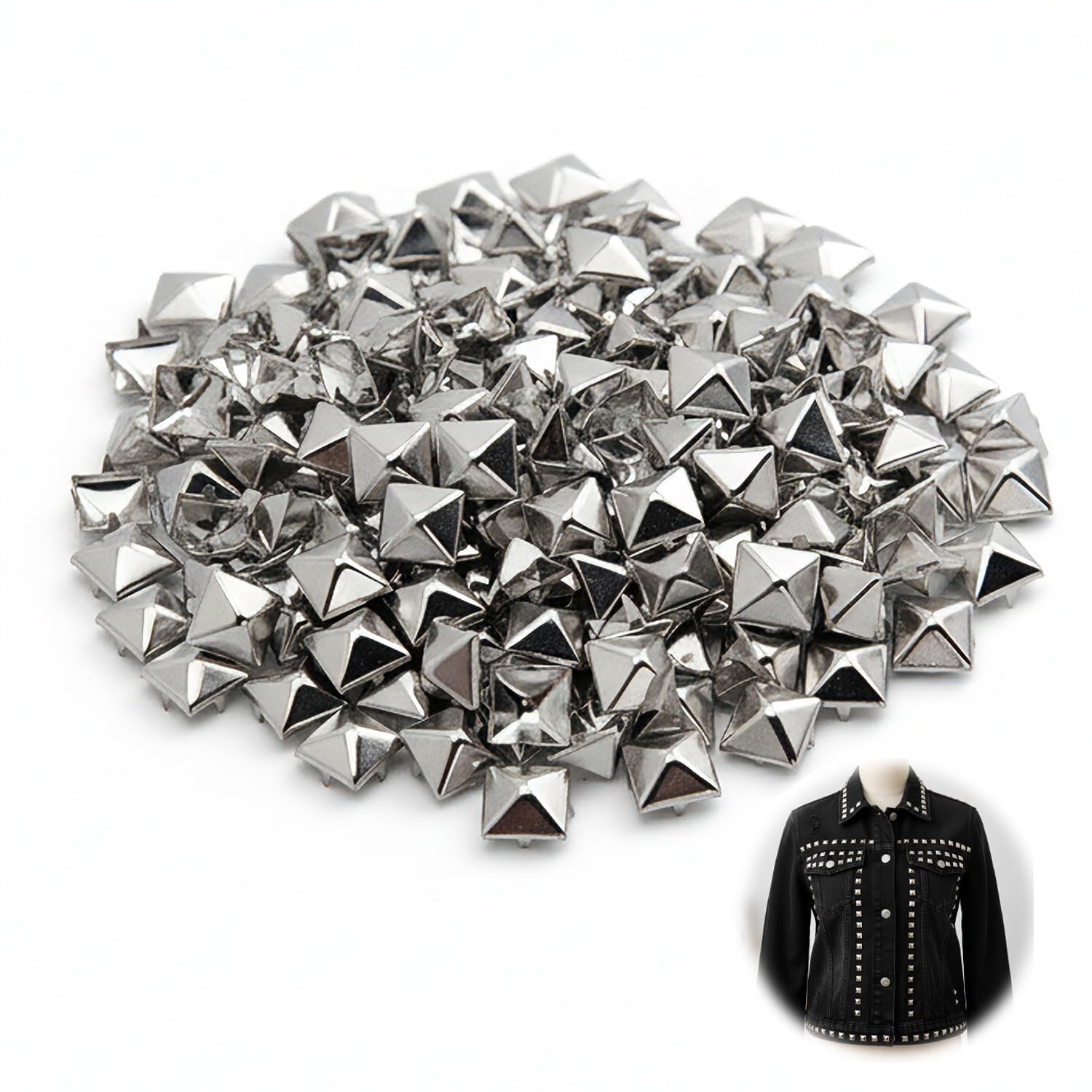 500Pcs Studs for Clothing, Silver Studs DIY, 10mm Punk Spikes and Studs Metal, 4-Claw Square Stud for Clothings for Leathercrafts DIY Projects Bags Belt Shoe Decorative Clothings Jeans-image-39