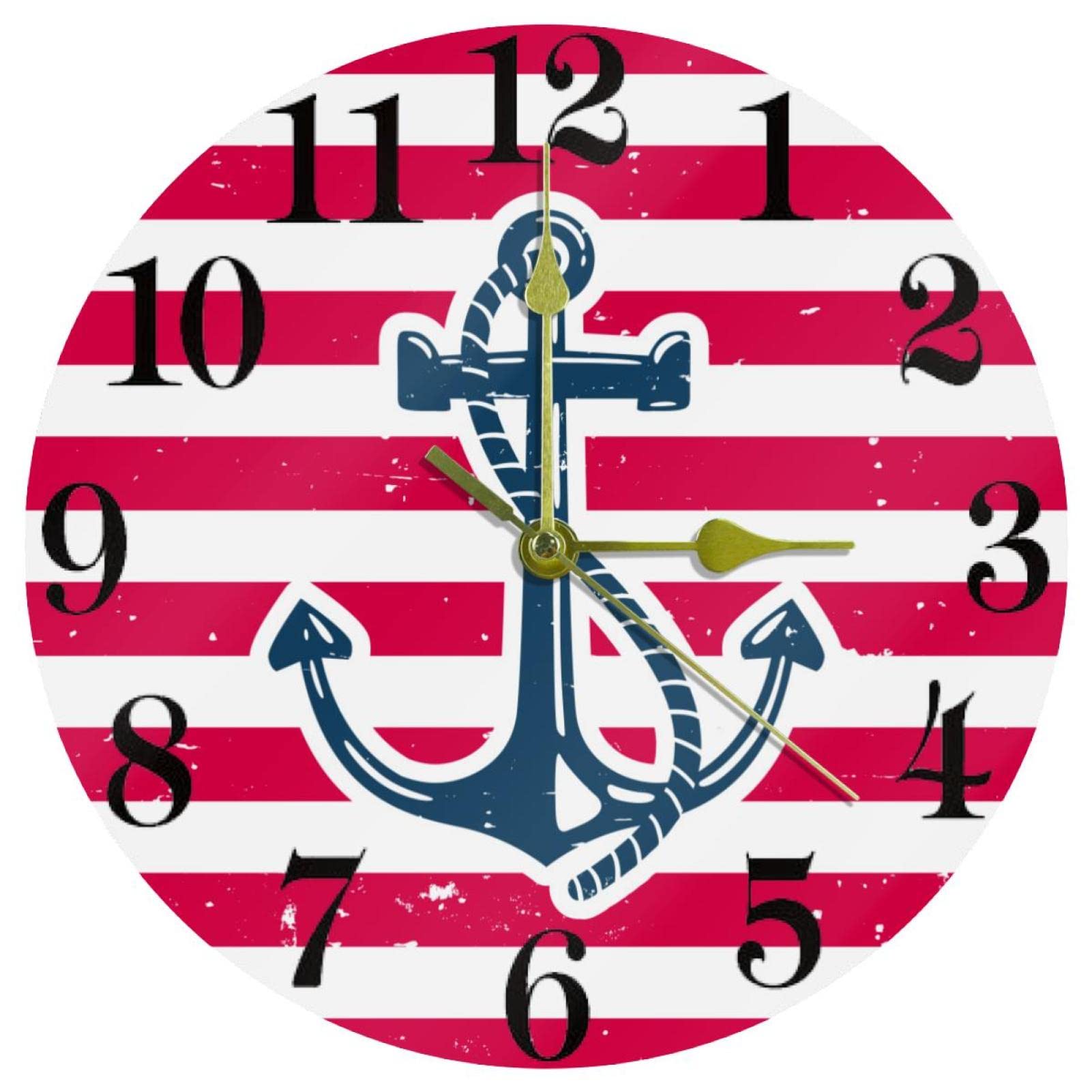 Horloge murale ronde silencieuse de 25,4 cm à rayures pour bureau et maison