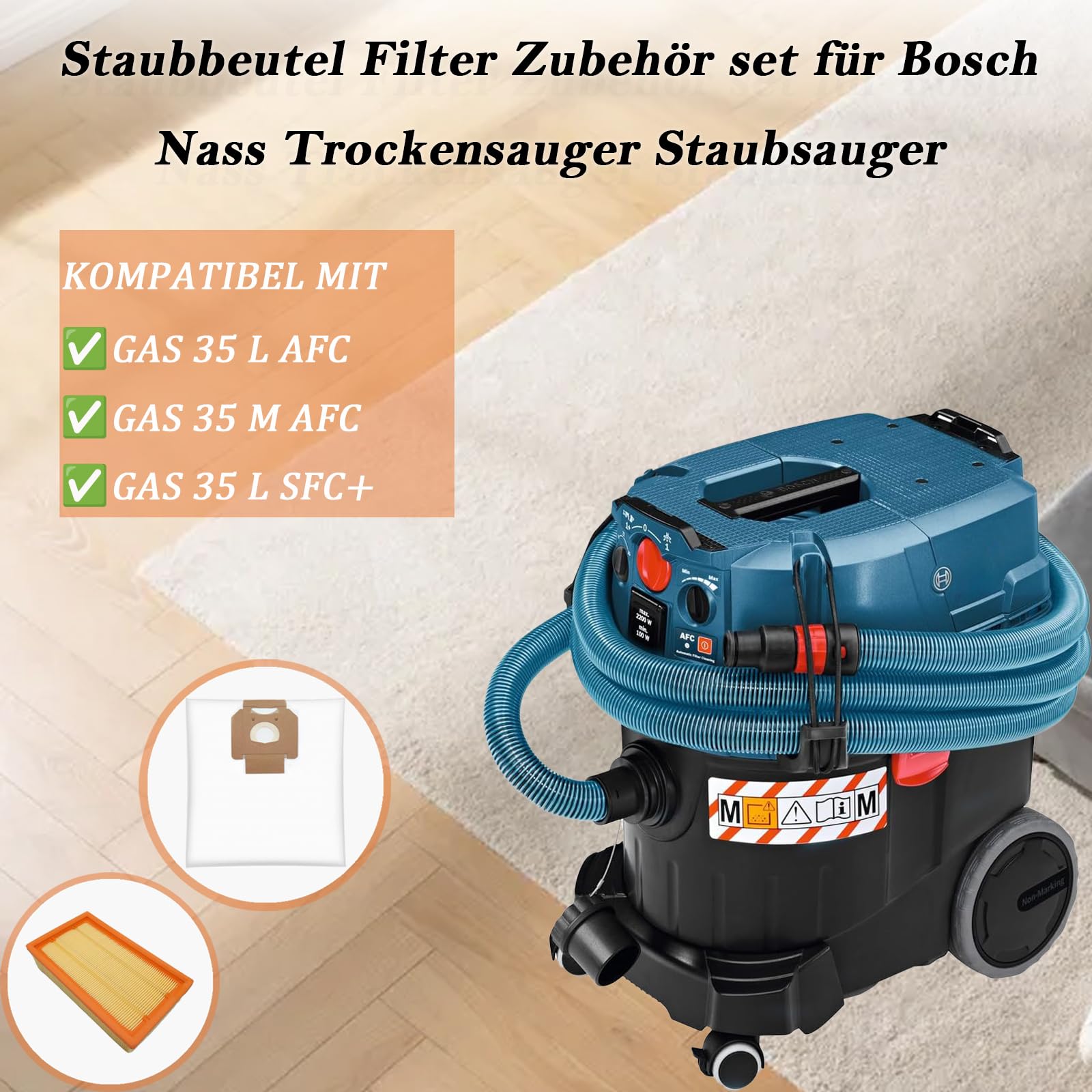 Juego de accesorios de filtro para aspiradoras Bosch en seco y húmedo de 35 L, AFC/GAS 35 M, AFC/GAS 35 L, SFC+ (10 bolsas + 2 filtros)