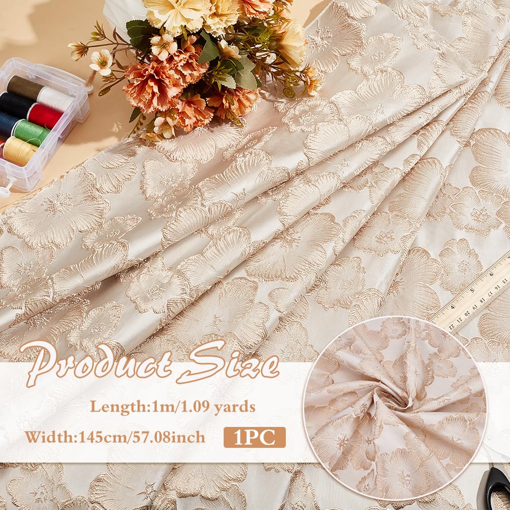 MAYJOYDIY 100 × 145 cm, tela de raso beige con bordado de flores, tela jacquard, encaje de tul, brocado, tela de encaje para coser vestidos, manualidades, decoración del hogar