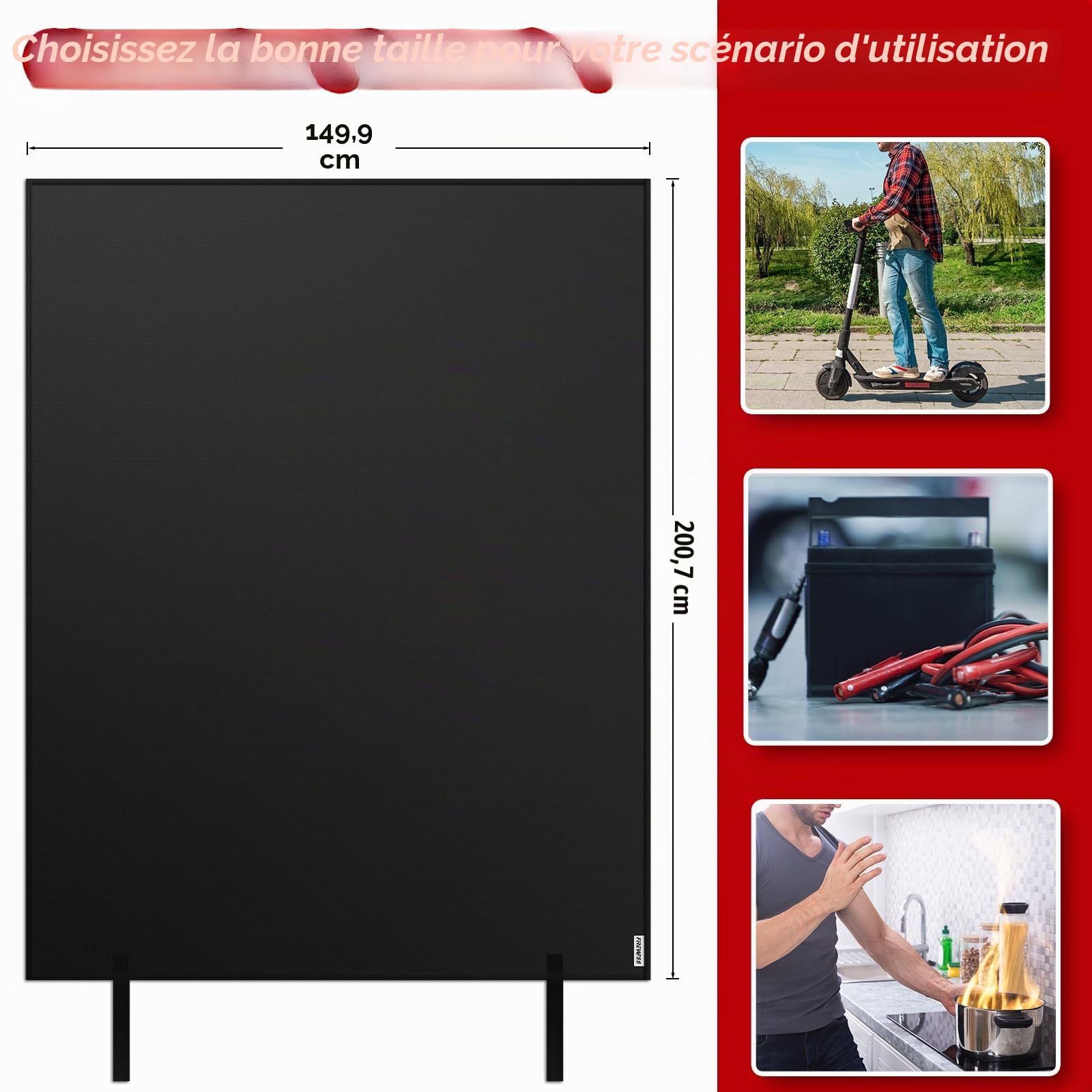 Couverture Anti feu d'urgence, Protection Ignifuge et Isolation Thermique, Couvertures Anti-feu Ignifuge pour batterie au lithium (150 x 200 cm)