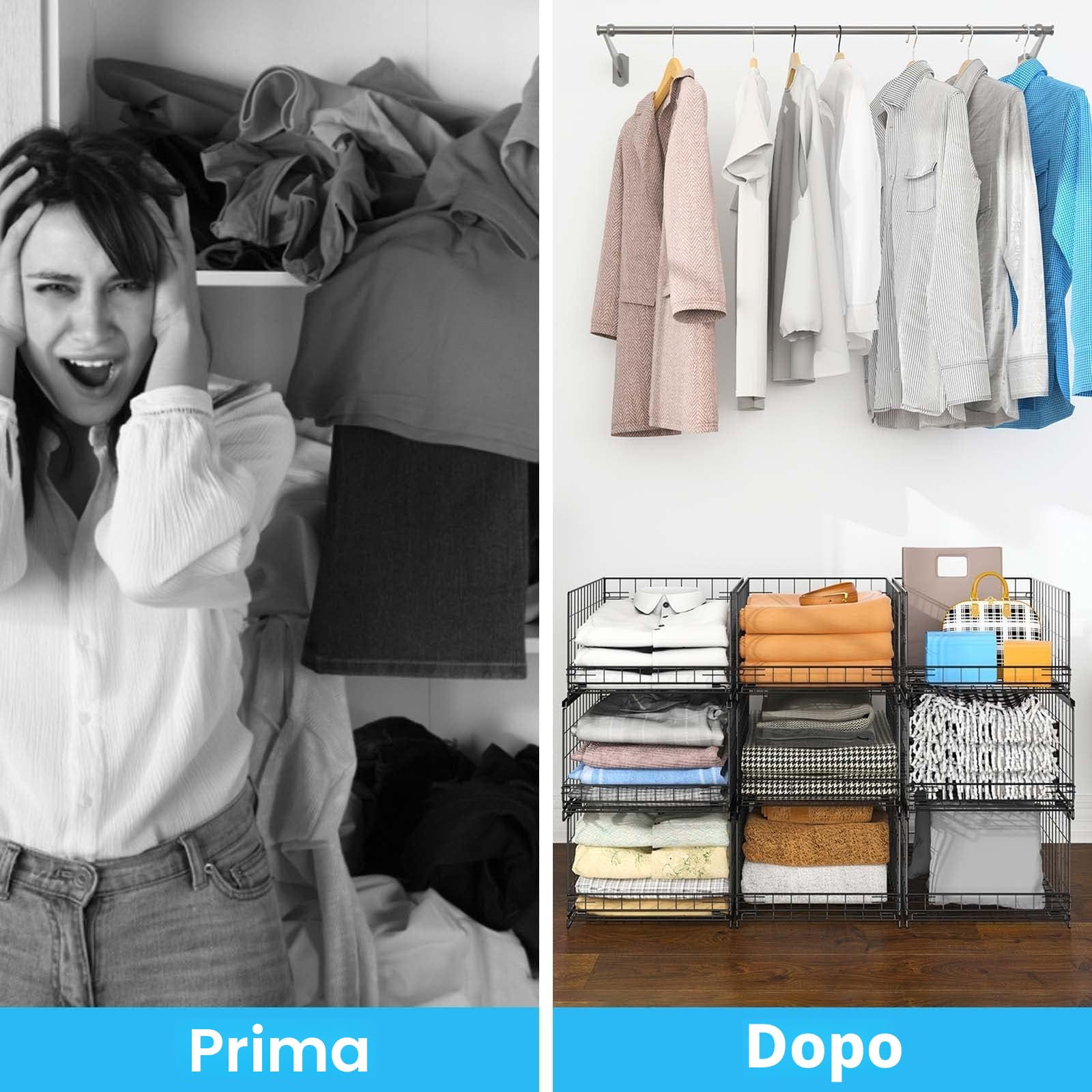 Set di 3/4 Organizer Armadio Impilabili Pieghevoli Interno Scatole Divisori Ripiani Acciaio Inossidabile Scomparti per Armadio Scatole Impilabili per Armadio Organizer per Armadio Interno