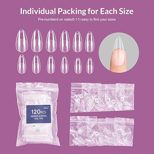 Miniatura 3 de Juego de esmaltes de uñas de gel sólido con cepillo de uñas, juego de 120 puntas de uñas postizas de almendra, negro, blanco, nude, gris, purpurina