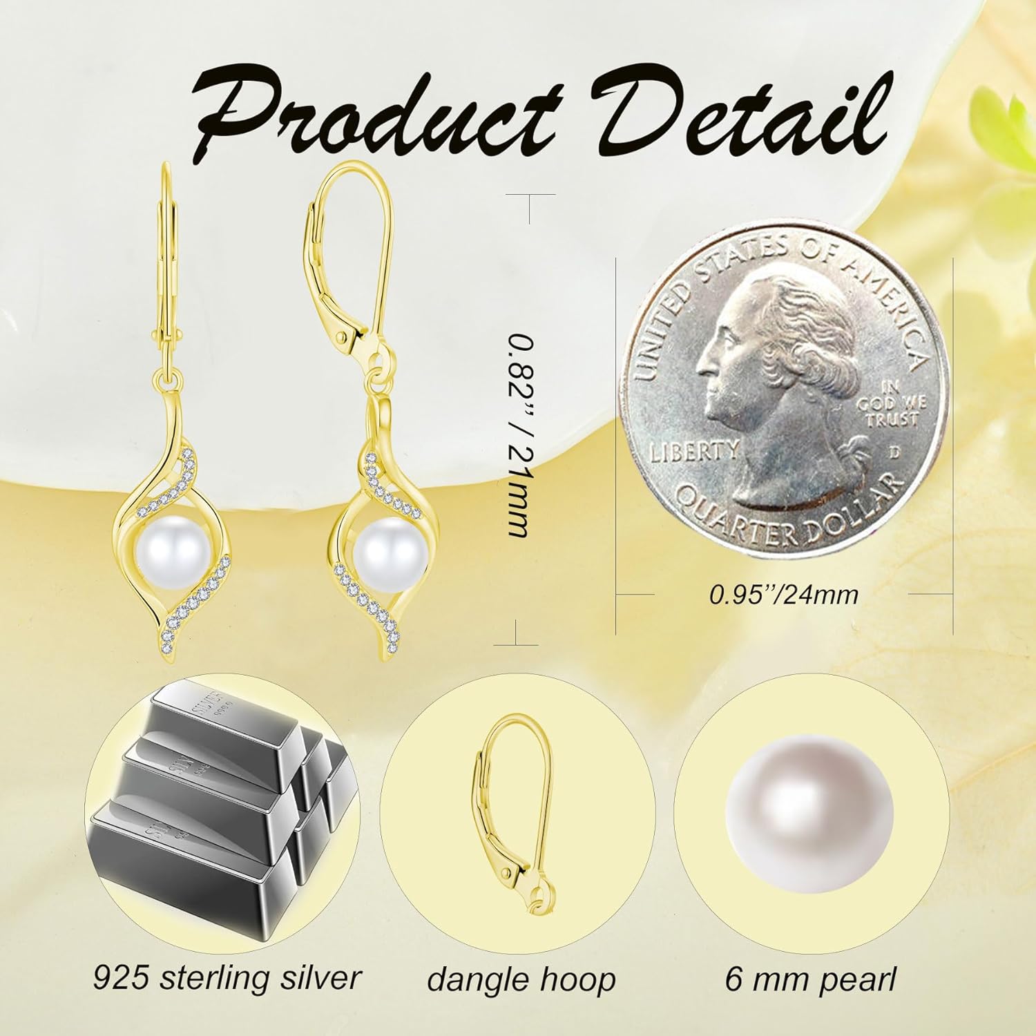 Pearl Dangle Drop Earrings for Women 925 Sterling Silver Infinity Leverback Earrings with 6MM White Pearl Jewelry - Image 6
