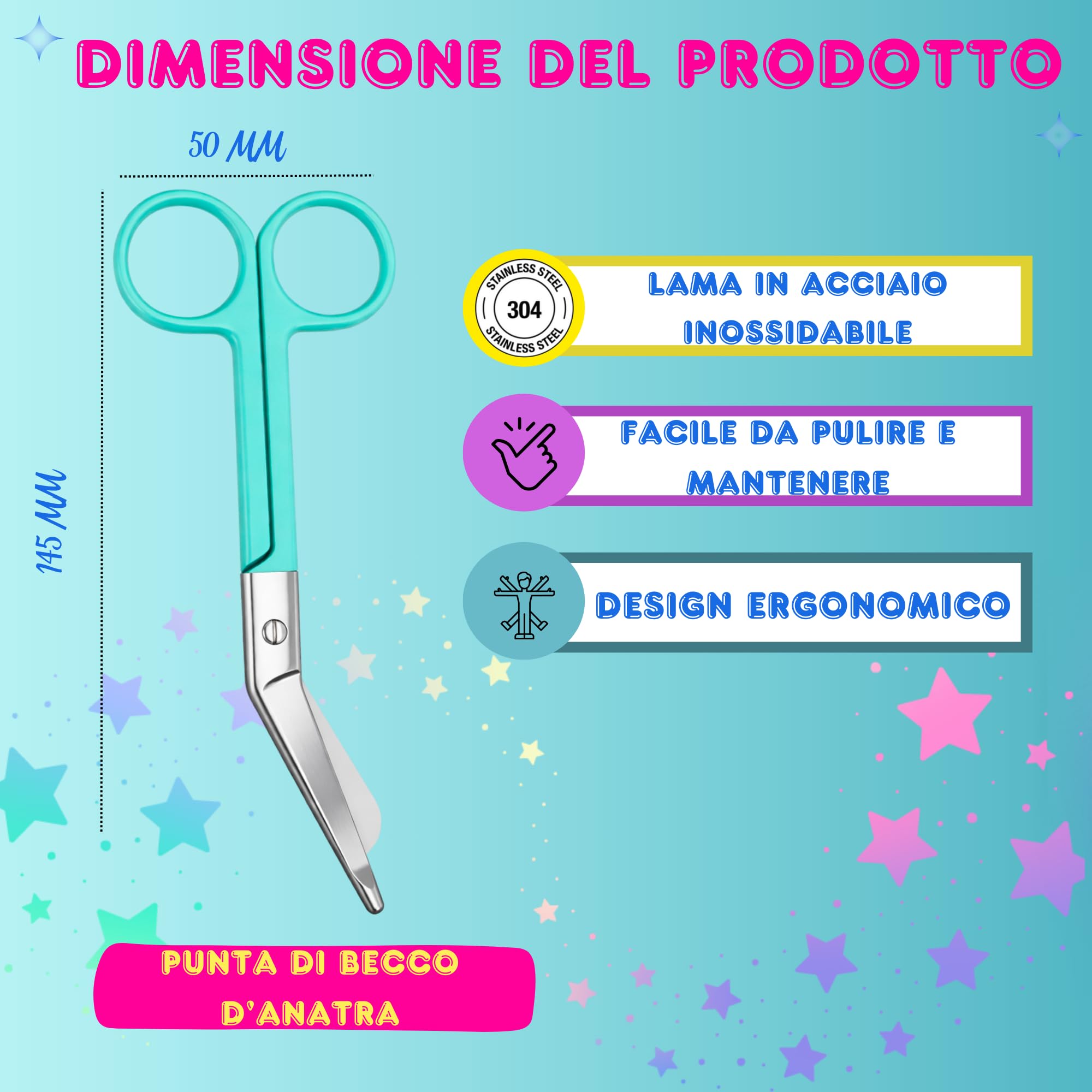 YUME Forbici Infermiere + Portachiavi retrattile regalo | Forbici Infermiera per Bendaggio | Forbici infermiera Curve, Punta Arrotondata (BLU)