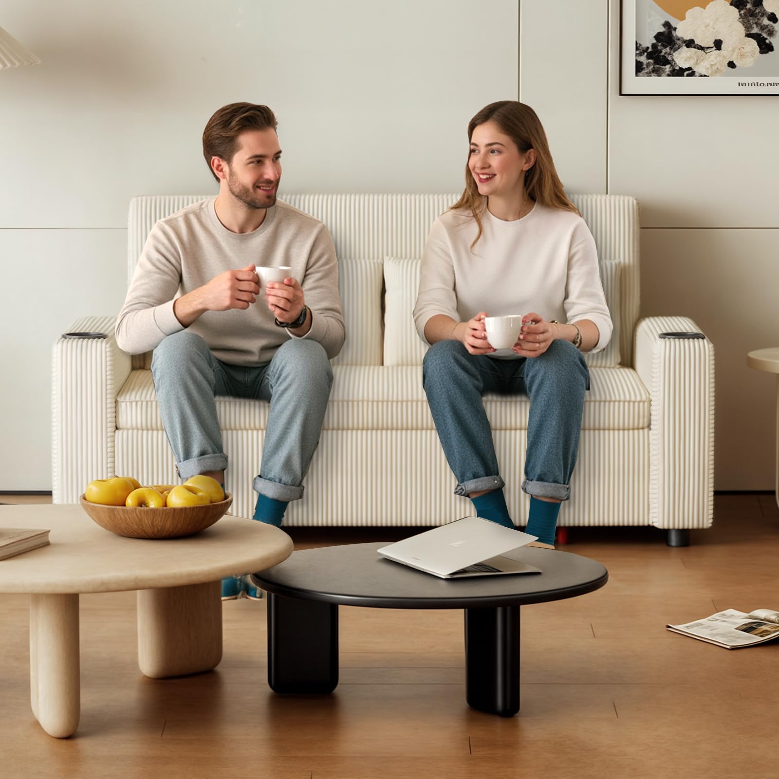 Devoko Petit Canapé Convertible 2 Places Canape avec Dossier réglable Canapé lit en Velours Causeuse de Salon Moderne, canapé déployé 160×190 cm, Beige