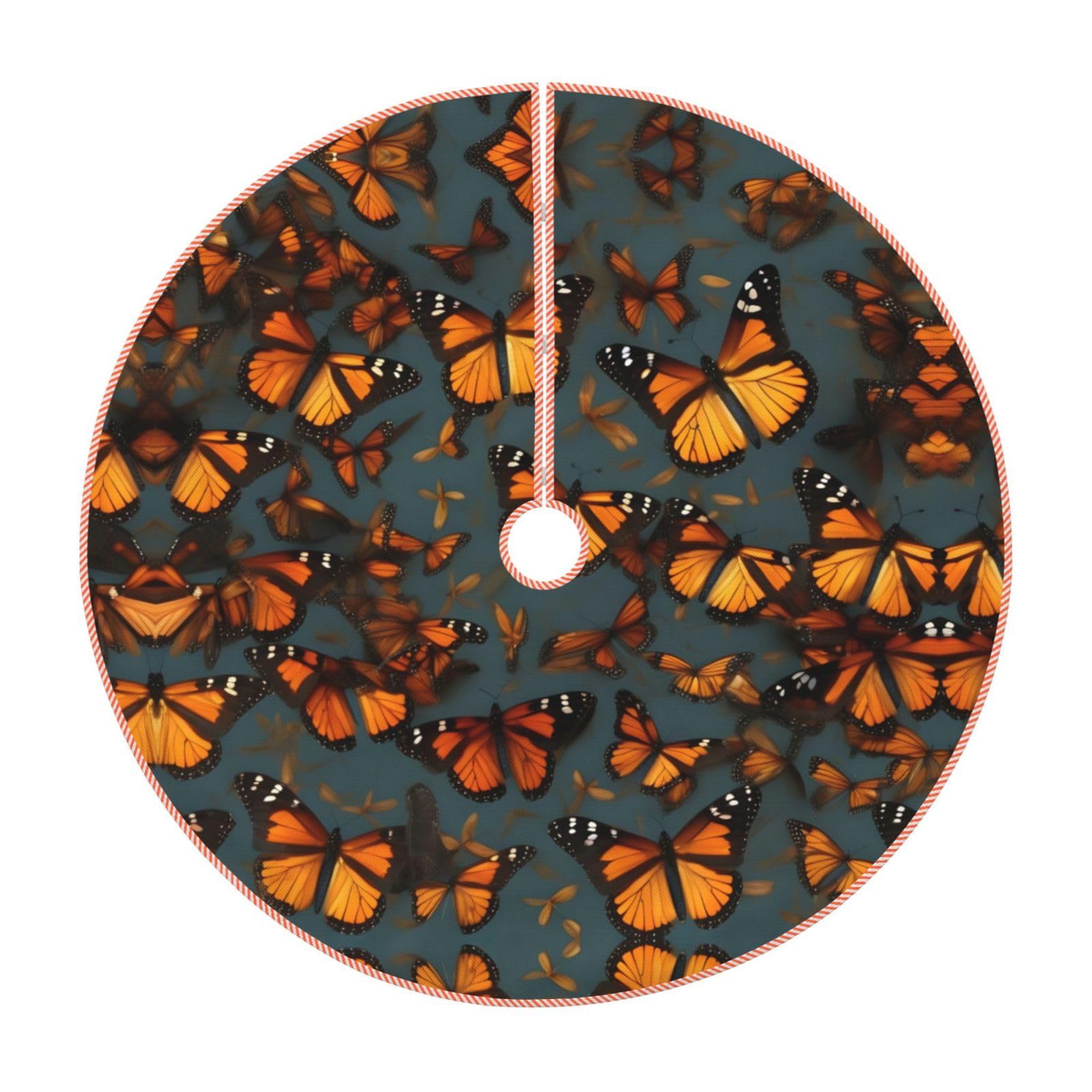 Jupe de sapin de Noël papillon monarque orange en tissu rustique épais