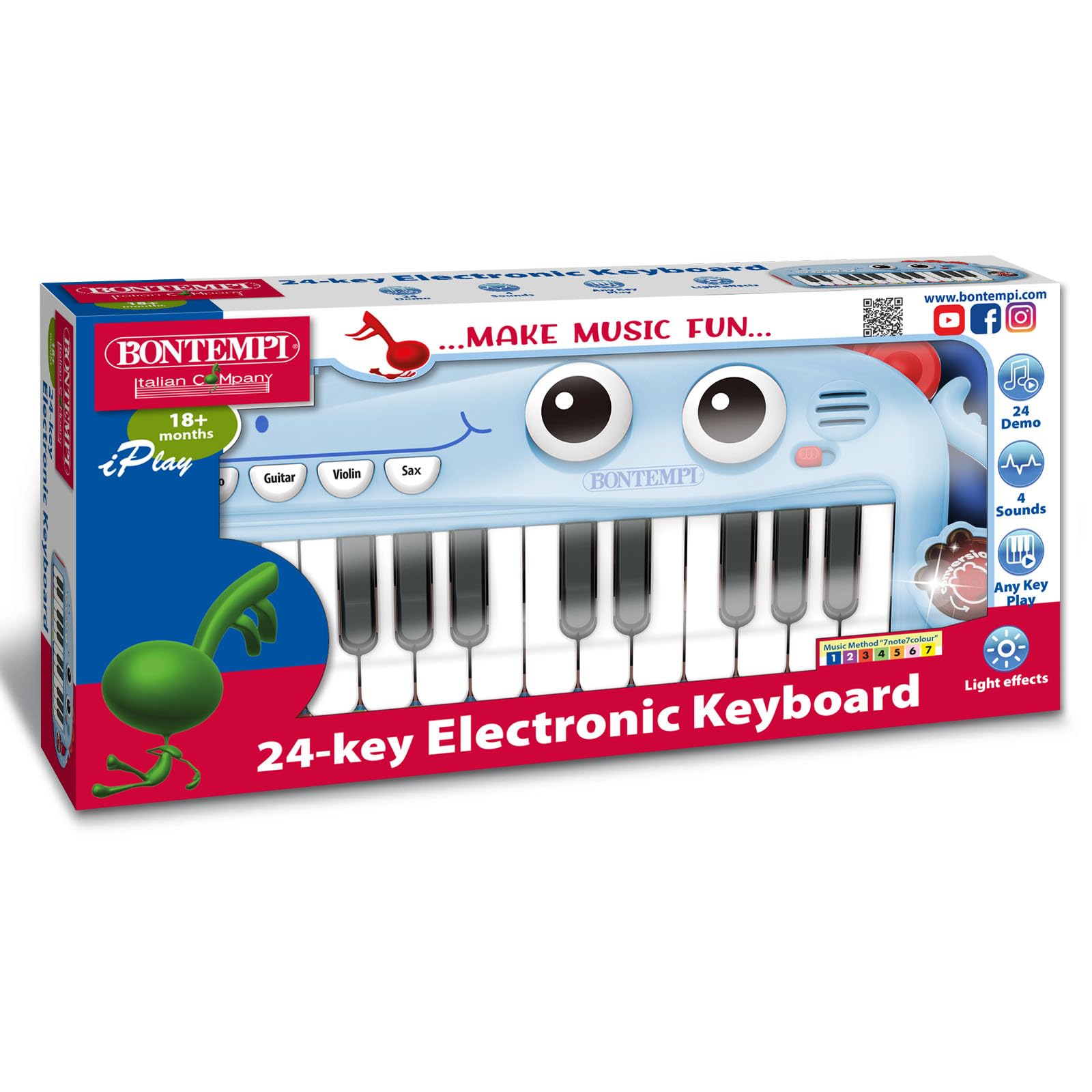 Bontempi | PlayKeys - Zabawka-klawiatura z 24 klawiszami dla małych muzyków, niebieska, 300x140x40 mm