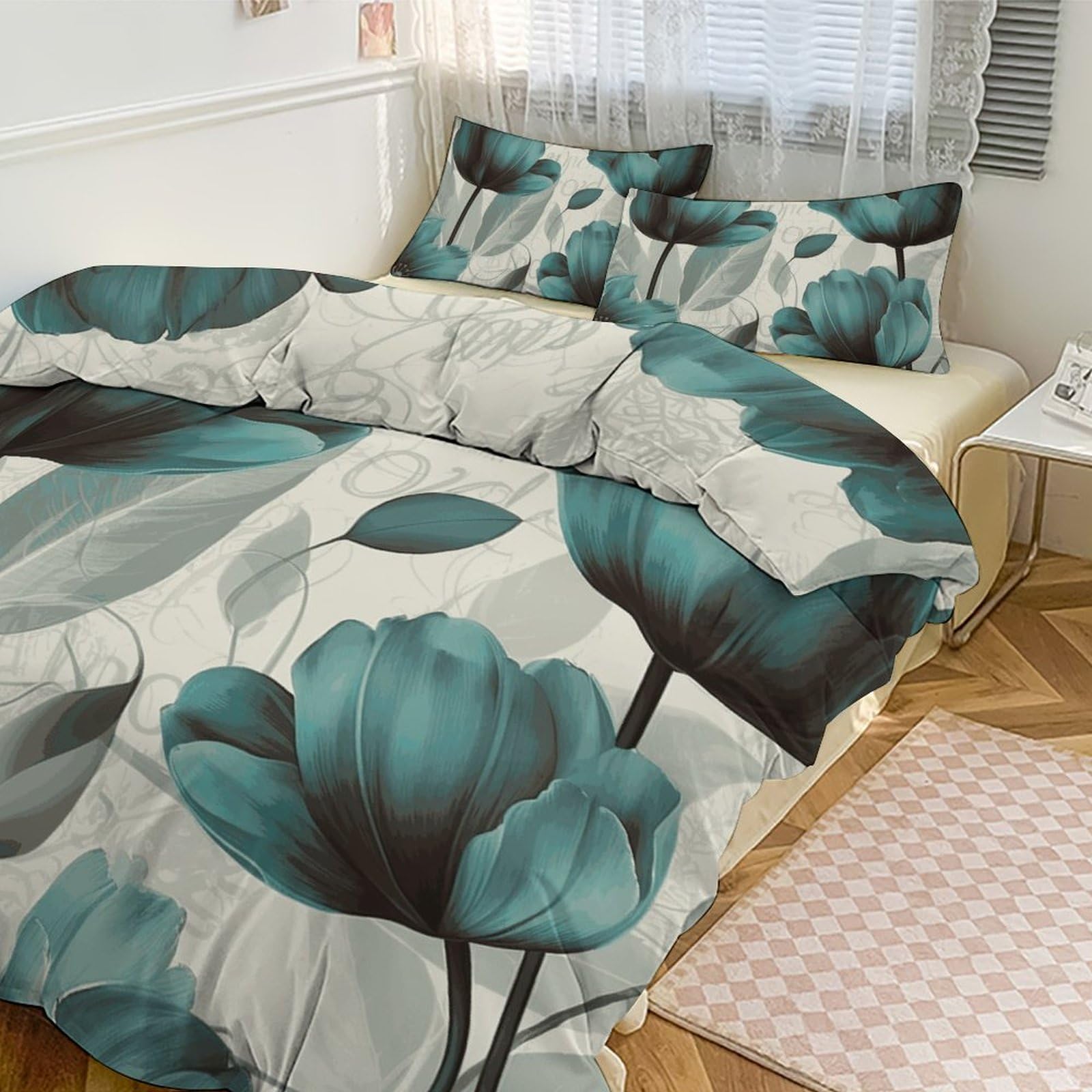 Housse de couette ultra douce grand lit parure florale luxe