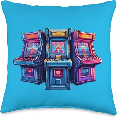 Retro 80s Arcade Gaming Machine Vintage 80s Retro 8-Bit Game Throw Pillow
