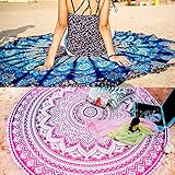 Mandala Round Set of 2 Tapestry Throw Hippie Indian Mandala Roundie Picnic Table Cover Hippy Spread Boho Gypsy Cotton Tablecloth Beach Towel Meditation Round Yoga Mat - 72 Inches, Pink and Blue