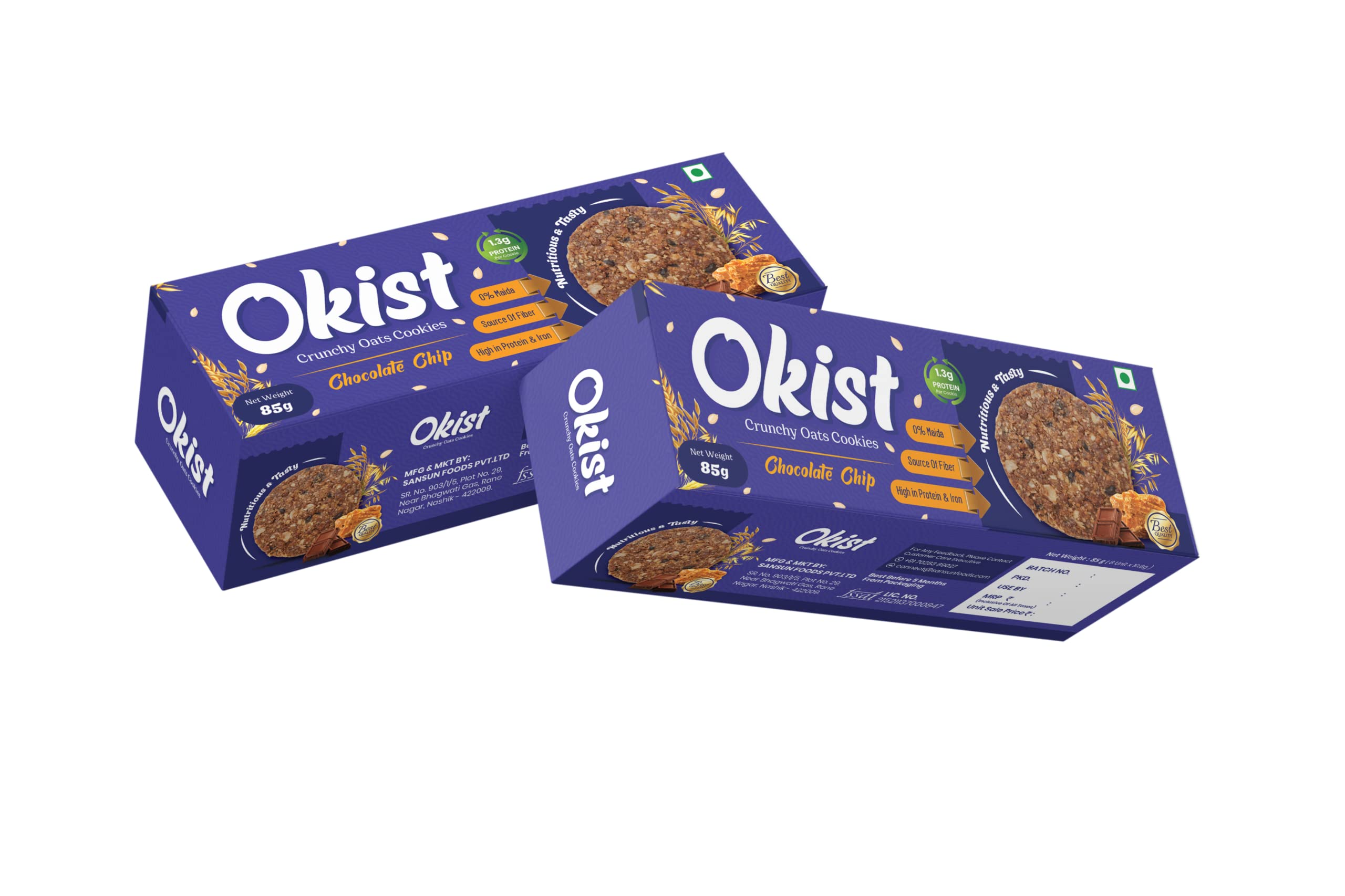 OKIST Protein Oats Chocolate Chip Cookies | high in protein and iron | No Maida, No Refine Sugar | Sweet with jaggery | Ideal for gym-goers, sports enthusiasts, and kids |Chai Time Snacks 85g (Pack of 2) (B0BYNV3RZF) Amazon Price History, Amazon Price Tracker
