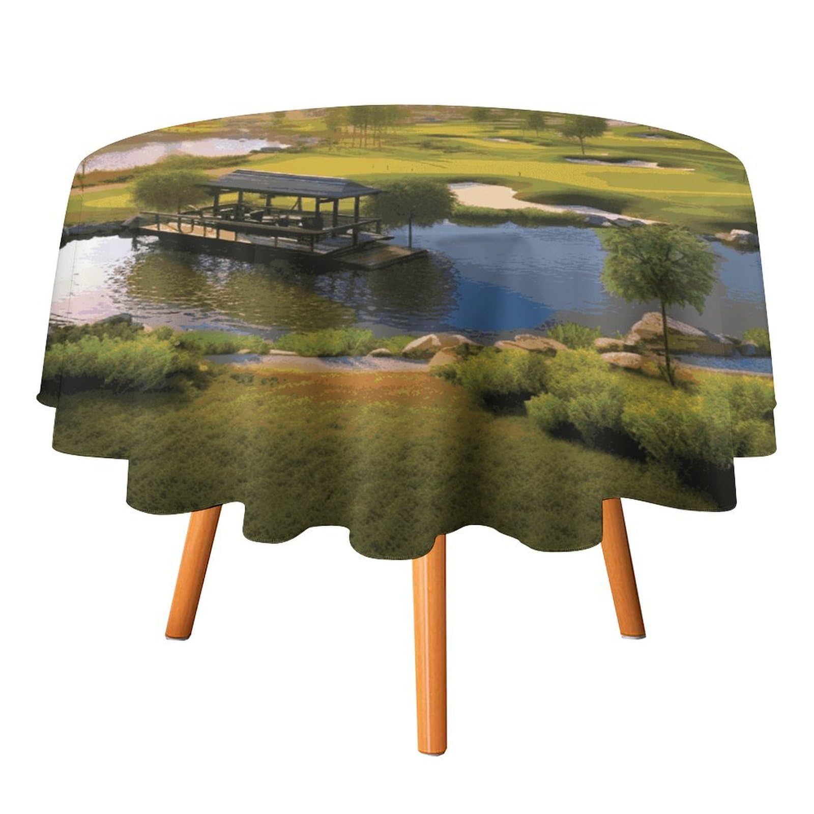 Fekiloot Style Golf Resort Park Round Tablecloth - Heavy Duty And Washable,Polyester Decorative Fabric Table Cover,Tablecloths For Kitchen Dining, Wedding, Birthday Party50x50in