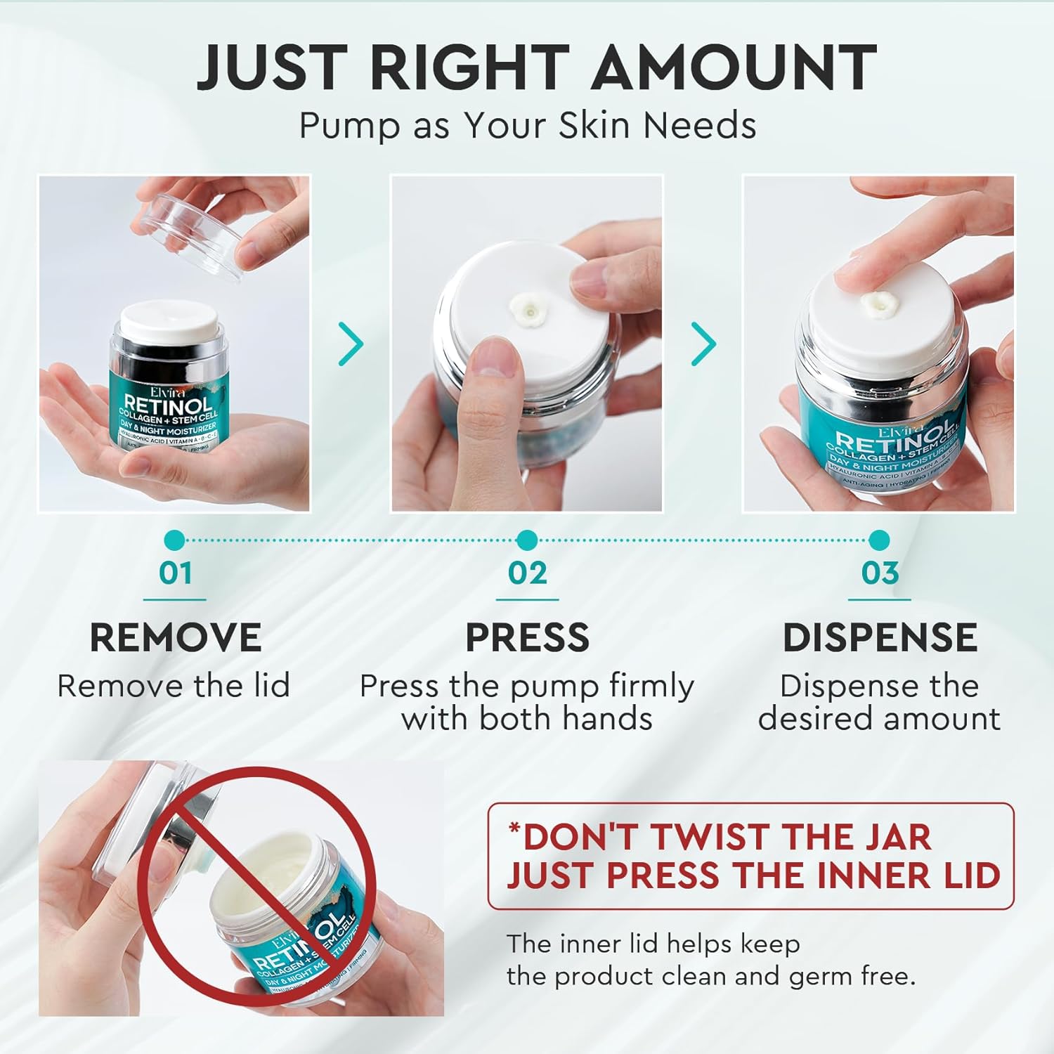 Elvira Retinol Anti Aging Face Moisturizer- Collagen Cream With Stem Cell & Hyaluronic Acid, Instant Face Lift Cream for Skin Tightening and Firming, Wrinkle Smoother for Women & Men, 1.85 Fl Oz - Image 7