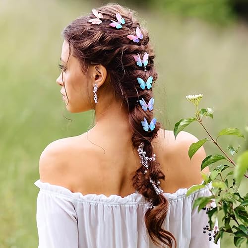 Miniatura 5 de Paderison 20 pinzas de mariposa para el cabello para niños, pinzas de mariposa con purpurina en movimiento, accesorios de hadas para mujeres,