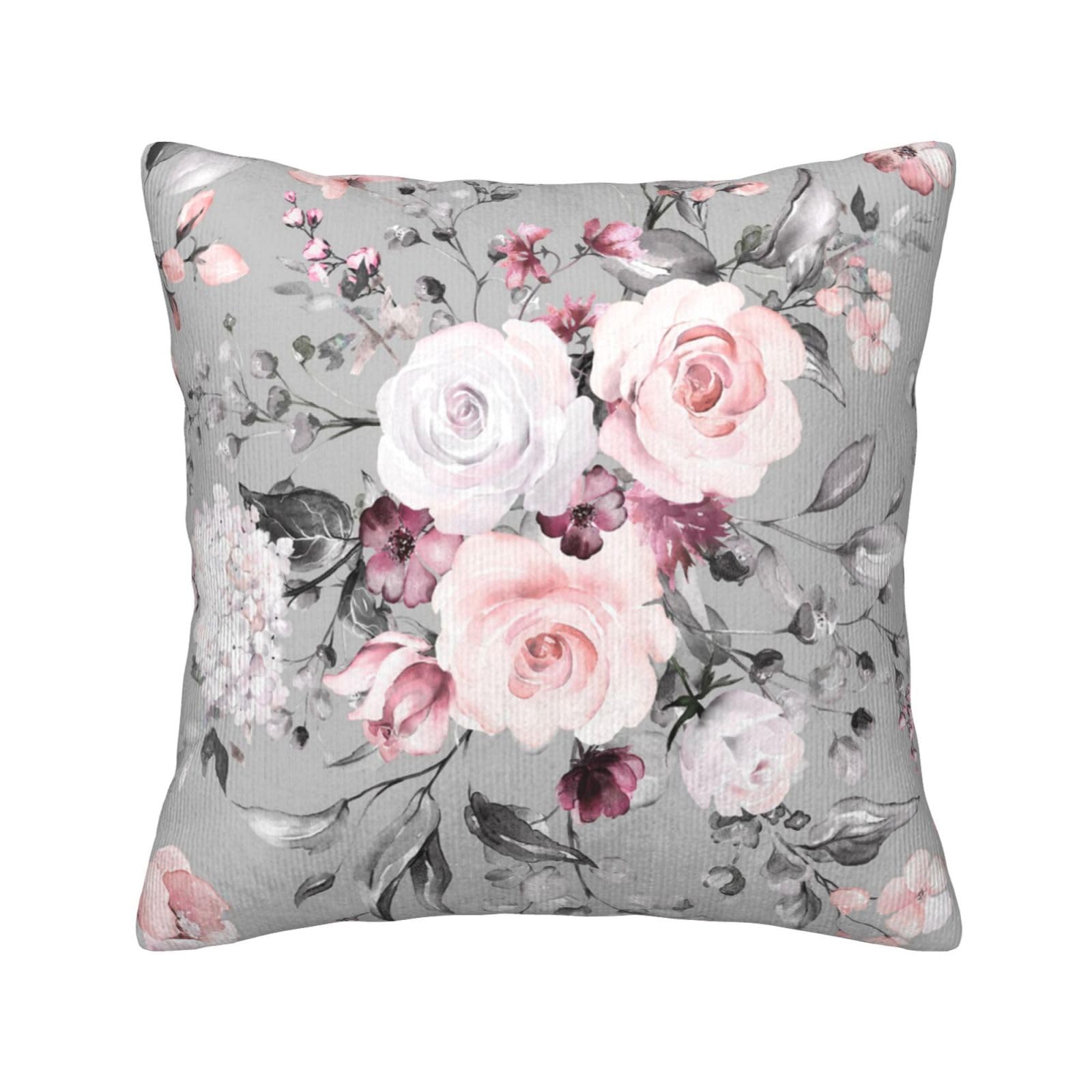 Housse de coussin en velours côtelé floral 50x50 pour un canapé cosy et chaleureux