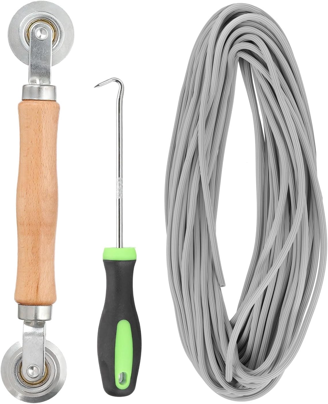 uxcell Screen Repair Kit, 0.09"x 24.9 ft Window Screen Spline with Roller Tool and Spline Removal Hook for Patio Door Window Mesh Install and Replace, Gray