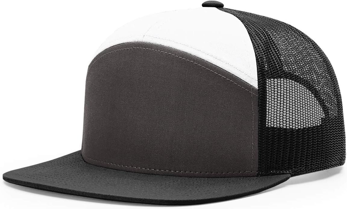 Richardson 168 Hi-Pro 7 Panel Flat Bill Adjustable Snapback Trucker Mesh Back Cap | OSFM | Bulk Pack Available
