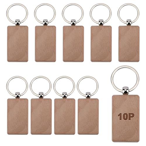 Blank Wooden Key Chain 10 Pieces,Rectangle Wood Blanks for Key