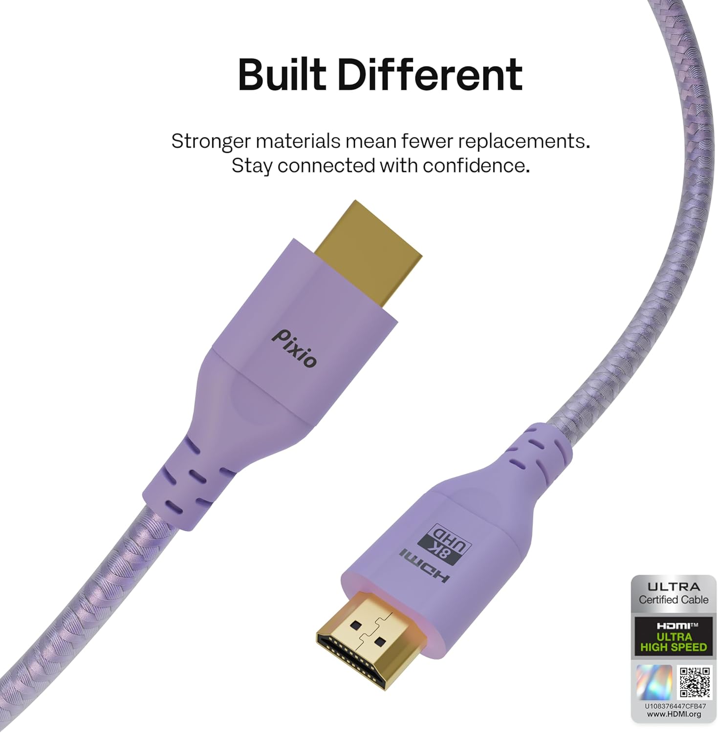 Pixio PS1S Wave Purple Single Monitor Arm with Purple HDMI 2.1 Cable Ultra Certified Ultra High Speed 6FT 8K 60Hz 4K 120Hz Nylon Braided